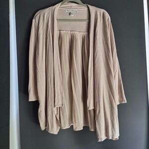 French Laundry Pink Pleated Back Open Front Cardigan Mixed Media 3/4 Sleeve L